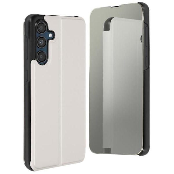 Étui för Samsung Galaxy M55 Fällbar Spegel Clear View Ställning Silver Grå