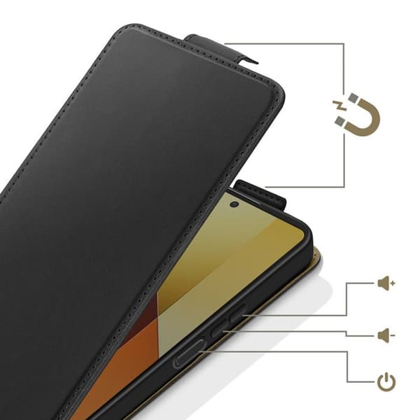 Vertikal Magnetisk Flip Cover til Redmi Note 13 5G med Kortlomme Sort
