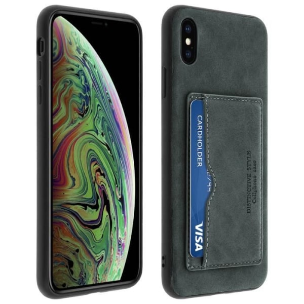 iPhone XS Max-fodral - Stötskydd - Ekologisk läder - Kortfack - Videoställ - Mörkgrå Blå