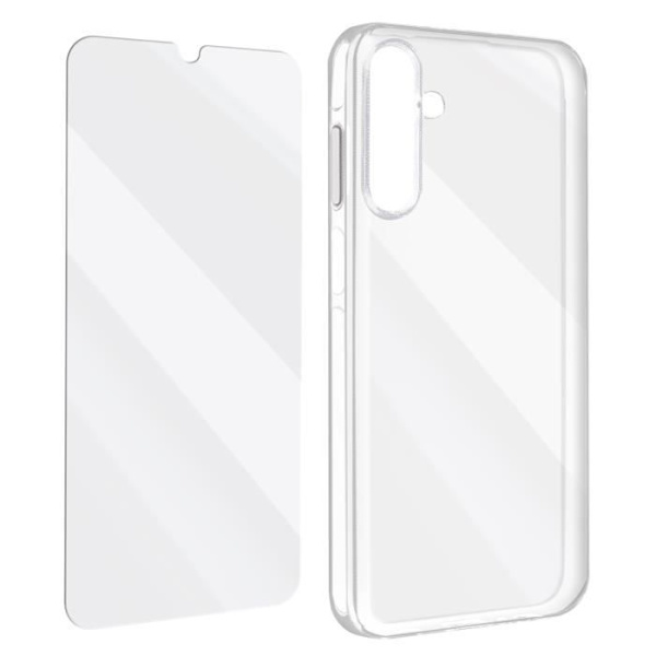 Täyssuojakotelo Samsung Galaxy A15 5G läpinäkyvälle karkaistulle lasille