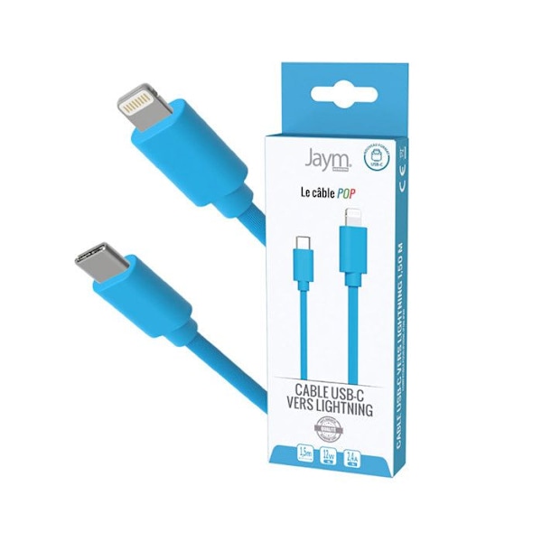 Laddningskabel Lightning till USB-C PD 12W för laddning och synkronisering Collection POP 1,5m Jaym Blå Blå