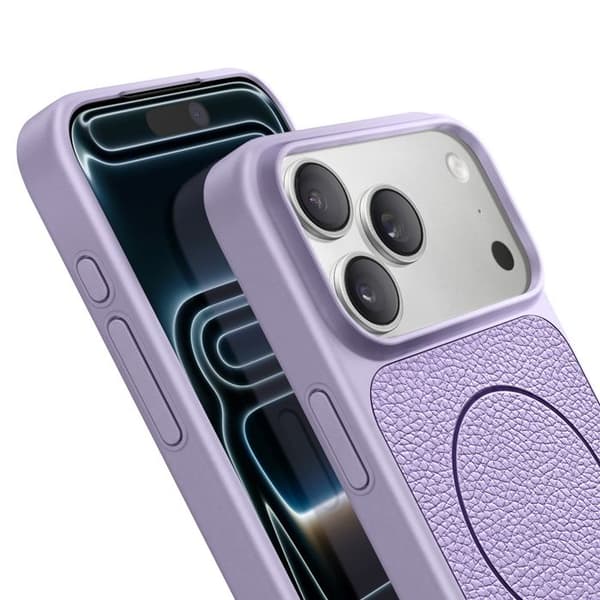 MagSafe-cover til iPhone 17 Pro Max, bi-materiale, stødabsorberende, lilla lædertekstur Violett