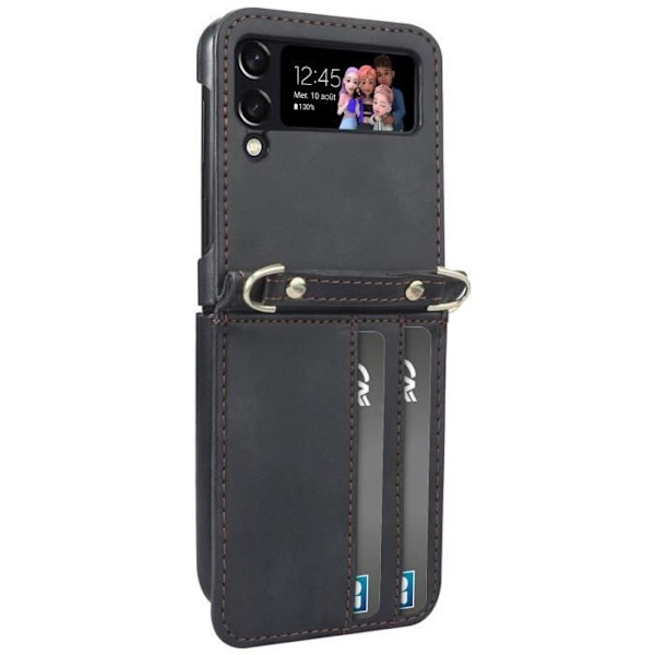 Lompakkokotelo, joka on yhteensopiva Samsung Galaxy Z Flip 4 Leather Blackin kanssa Svart
