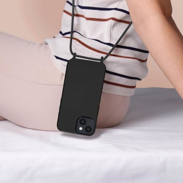 iPhone 14 Cord Case Halvstift med nakkestrop 80cm sort Svart