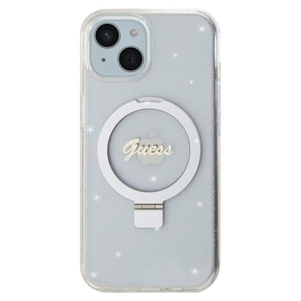 Coque MagSafe pour iPhone 15 Plus Paillette Bords Surélevés Guess Argent Grå