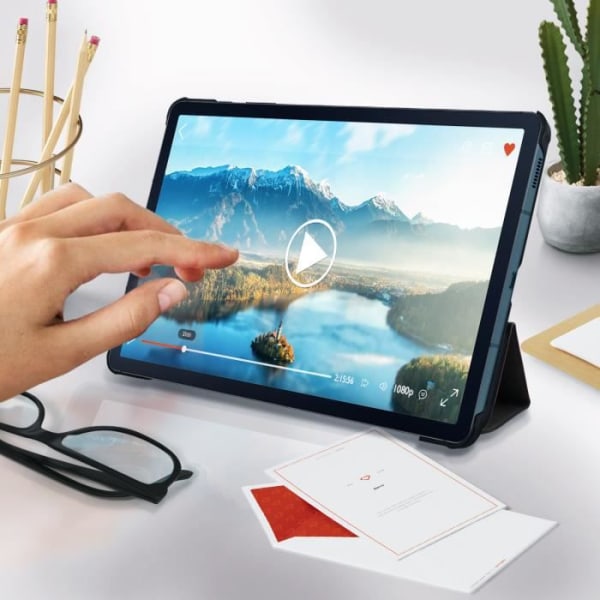 Etui - AVIZAR - Samsung Galaxy Tab S6 Lite - Øko-læder - Videostander - Slankt Design Sort Svart
