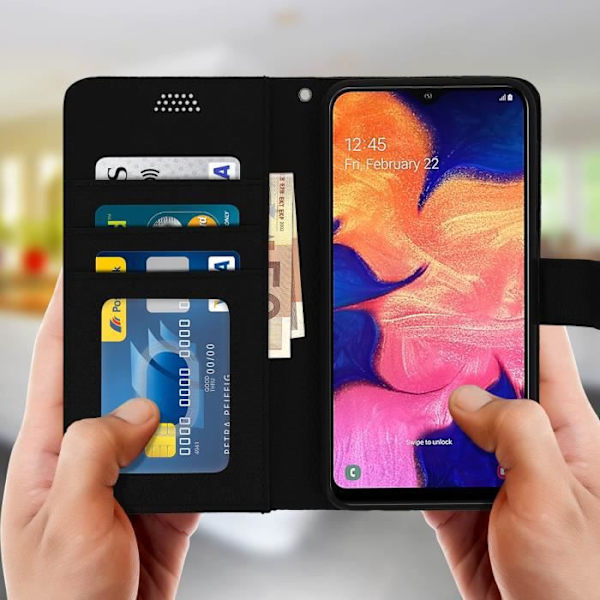 Samsung Galaxy A10 Cover - AVIZAR - Wallet Case Card Holder Video Stand - Sort Svart