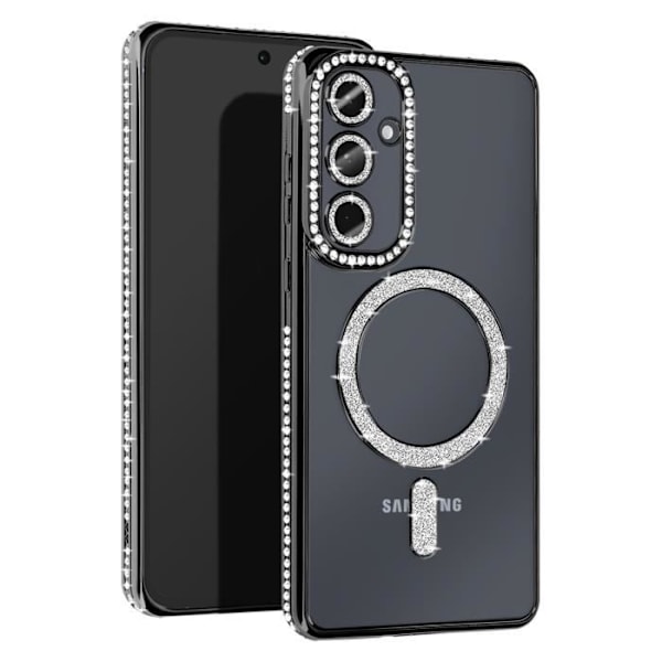 AVIZAR hårt fodral för Samsung Galaxy A55 - Svart strass kontur - MagSafe kompatibel Svart