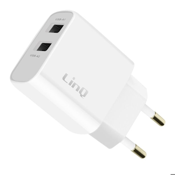 Lader til stikkontakt med dobbelt USB 10,5 W kompakt format LinQ hvid Vit