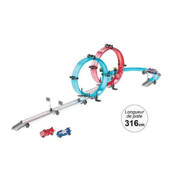 Løbebane at bygge 316cm med 2 friktionbiler og multicolor loopings Svart