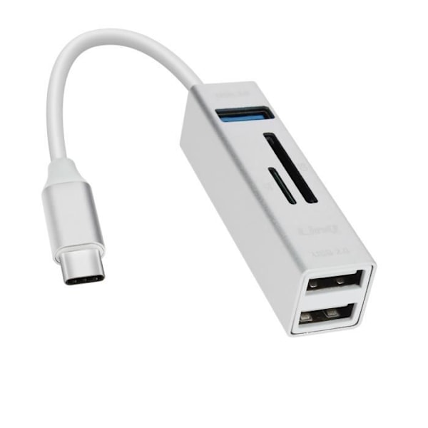 5 i 1 USB-C Hub: 3 USB-porte og LinQ MicroSD SD-kortlæser Sølv