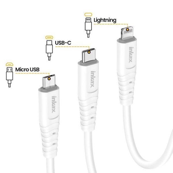 USB-kaapeli Lightning - USB C ja Micro USB Inkax Valkoinen Vit