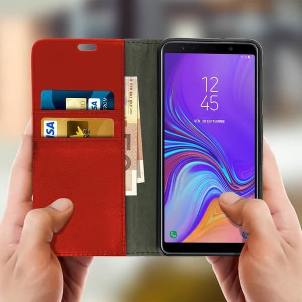 Hus - Samsung - Galaxy A7 2018 - Silikon - Videostöd - Röd Röd