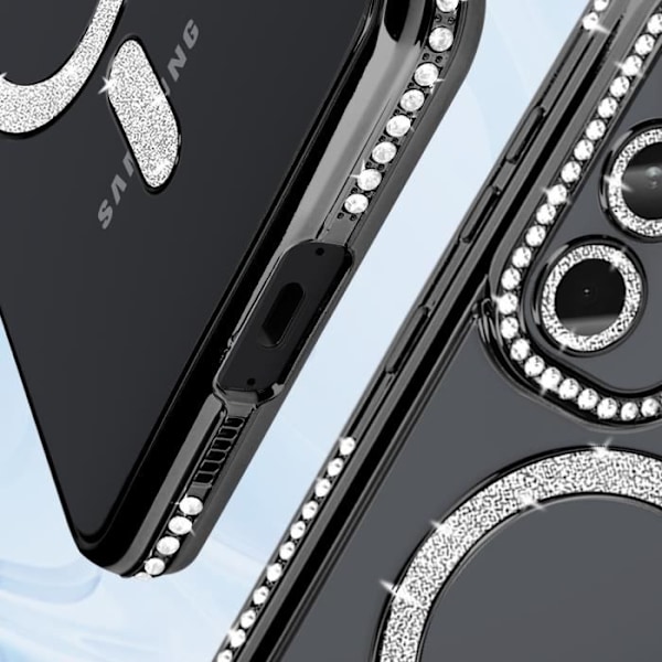 AVIZAR kova kotelo Samsung Galaxy A55 -puhelimelle - Musta tekojalokivi ääriviivat - MagSafe-yhteensopiva Svart