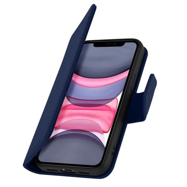 Fodral - AVIZAR - Apple iPhone 11 - Premium kohudar - Mörkblå - Videoställning Midnattsblå