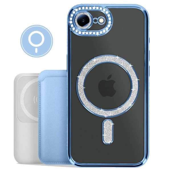 Coque Magsafe - iPhone 16e - Blå Strass - Modstandsdygtig - Kompatibel med MagSafe Blå