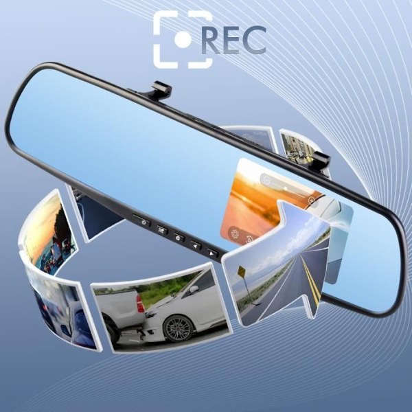 Dashcam Bil Backspegel DVR-01 G-Sensor 5'' TFT-skärm Svart Svart