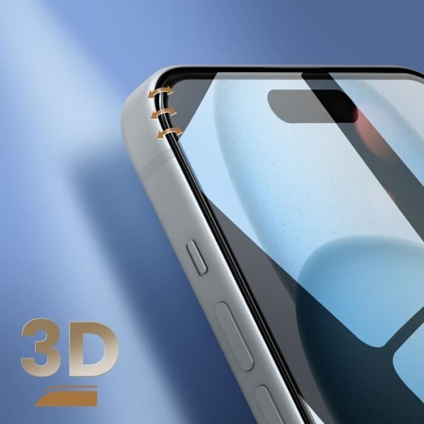 Skärmskydd - FORCE GLASS - iPhone 15 - Stötsäkert härdat glas - 3D-kant - Reptålig Svart