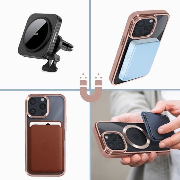 Coque MagSafe - AVIZAR - iPhone 15 Pro - Silikone Rose - Kamerabeskyttelse - Kromkant Rosa