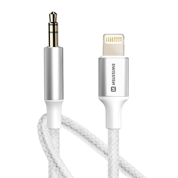 Auxiliär Lightning-kabel kompatibel med 3,5 mm jack Nylon Flätad 1,5 m Swissten Vit