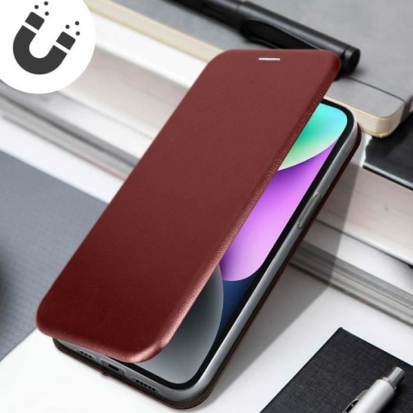 iPhone 14 Cover Flip Card Holder Video Support Burgundy Satin Finish