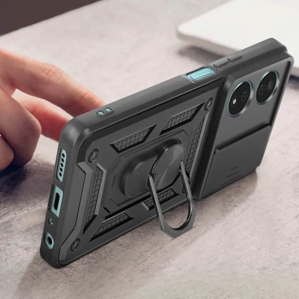 Fodral för Honor 90 Smart Ring Support Sliding Camera Cover Black Svart