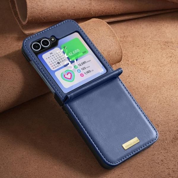 Fodral till Samsung Galaxy Z Flip 6 - AVIZAR - Vegansk läderbaksida hård inredning - Midnattsblå Blå