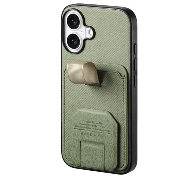 iPhone 17 Fodral med Tyg Effekt och Stöd samt Kortfack Grön Grön