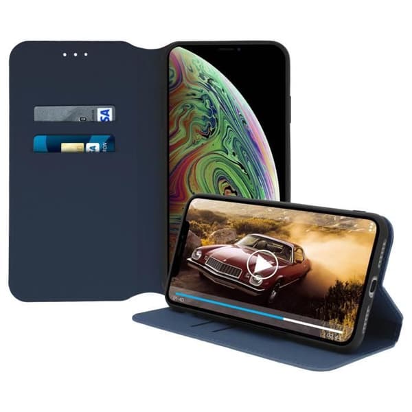 Hölje - AVIZAR - iPhone XS Max - Ekoskinn - Ställfunktion - Mörkblå kortficka Midnattsblå