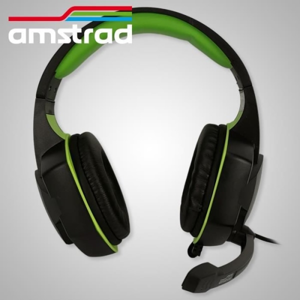AMSTRAD AMS H855 Green Pro Gamer Headset med LED-bakgrundsbelysning - 40 mm Power Bass med integrerad mikrofon