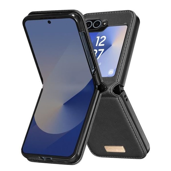 Fodral till Samsung Galaxy Z Flip 6 Back Vegan Läder Hård Interiör Svart Svart