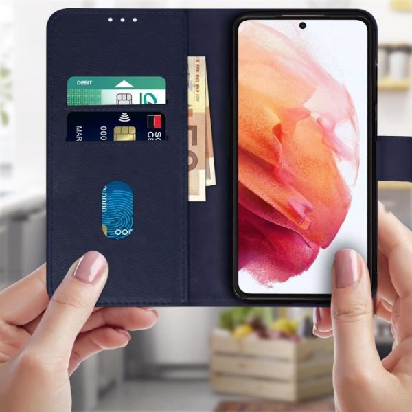 Etui til Samsung Galaxy S21 FE - AVIZAR - Chesterfield - Videostøttefunktion - Mørkeblå Midnatsblå
