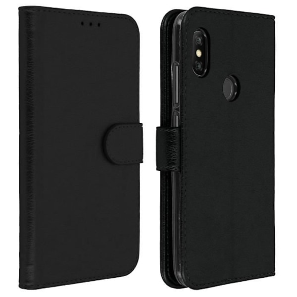 Housse Portefeuille - AVIZAR - Xiaomi Redmi Note 6 Pro - Svart - Mjuk Skal - Videostöd Svart