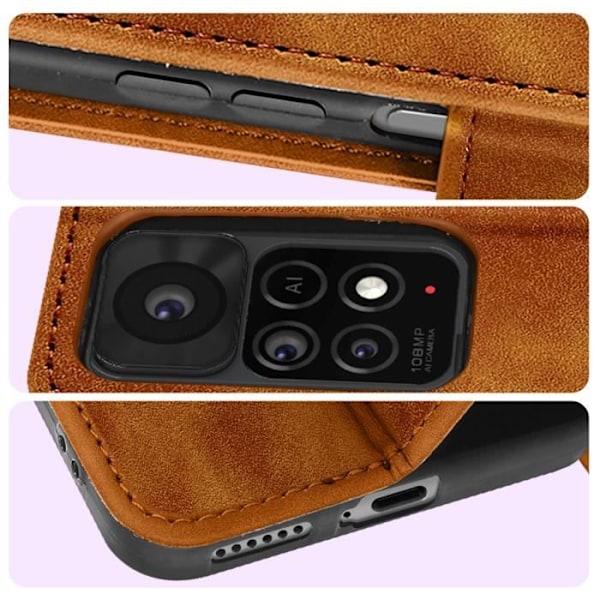 Kansi Redmi Note 11 Pro 5G:lle - AVIZAR - Camel - Korttiteline ja videotuki kastanj