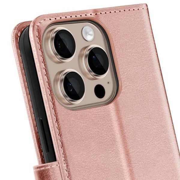 Fodral för iPhone 16 Pro Plånbok med Handledsrem Mayaxess Roséguld Rosa