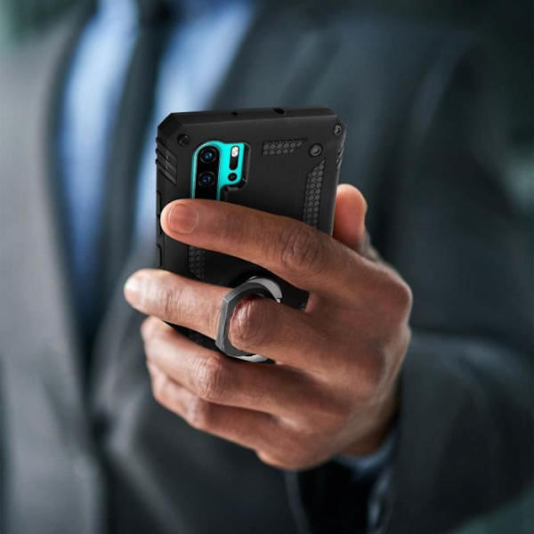 Coque - AVIZAR - P30 Pro - Bi-material - Hållring - Svart videostöd Svart