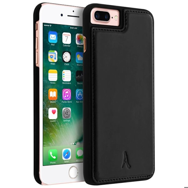 Coque iPhone 8+, 7+, 6+, 6S+ Hård Skydd Äkta Läder Akashi Svart Svart