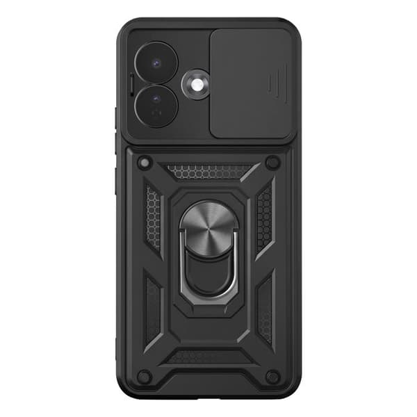 Cover til Redmi Note 17 Pro med ringestøtte og skydelåg til kamera i sort Svart