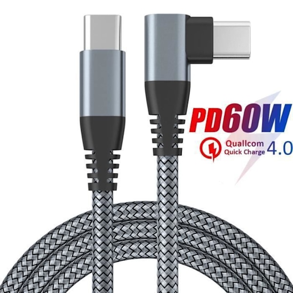 Ototon® 2M USB C till USB C-kabel 90 grader vinklad PD Snabbladdning 60W Typ C-kabel Nylonflätad för MacBook Samsung Huawei - 2M