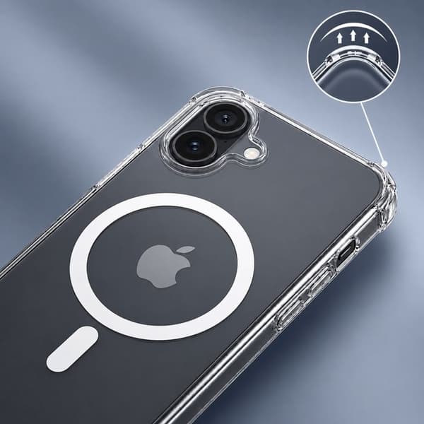 MagSafe-kuori iPhone 16:lle, iskunkestävä kulmabumper, läpinäkyvä Vit