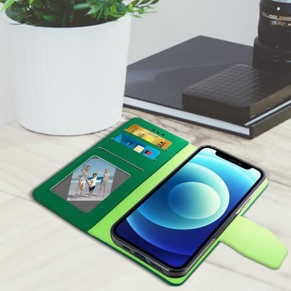 Folio-plånboksfodral - AVIZAR - Apple iPhone 12 Mini - Ekoskinn - Stödfunktion - Grön Grön