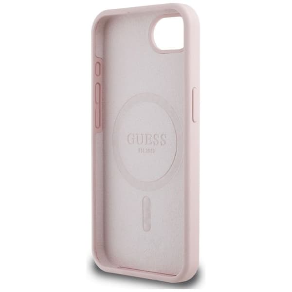 Coque Guess Silikone Script Metal Logo til iPhone 16e - Pink Rosa
