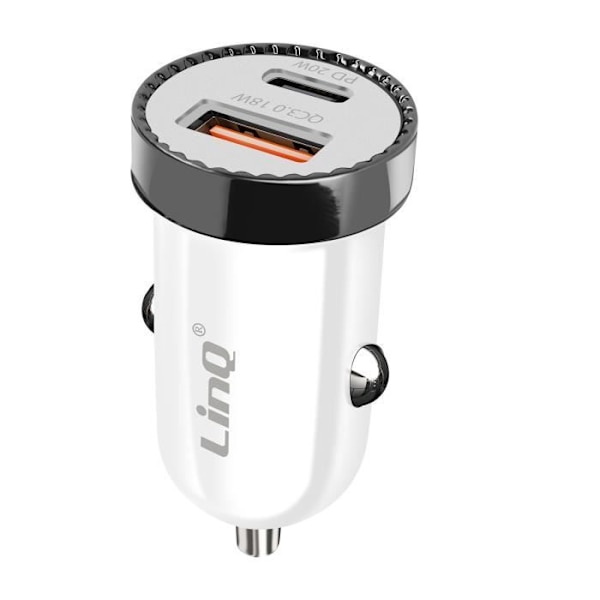 Bilcigarettändare Laddare 38 W Strömförsörjning + USB Snabbladdning LinQ Vit Vit