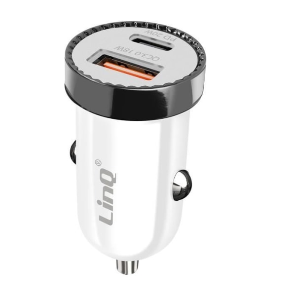 Bilcigarettænderoplader 38 W Strømforsyning + USB Hurtigopladning LinQ Hvid Vit