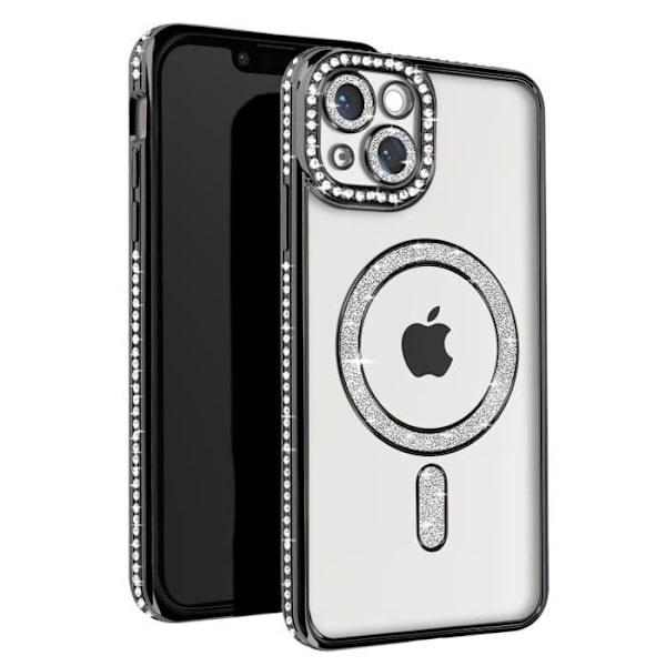 Diamantfodral till iPhone 13 - AVIZAR - Svart Rhinestone Outline - MagSafe Protection Svart