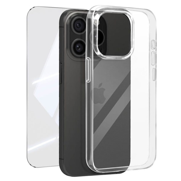 Skyddspaket för iPhone 15 Pro - MAYAXESS - Mjukt fodral och 9H härdat glas - Genomskinlig Transparent