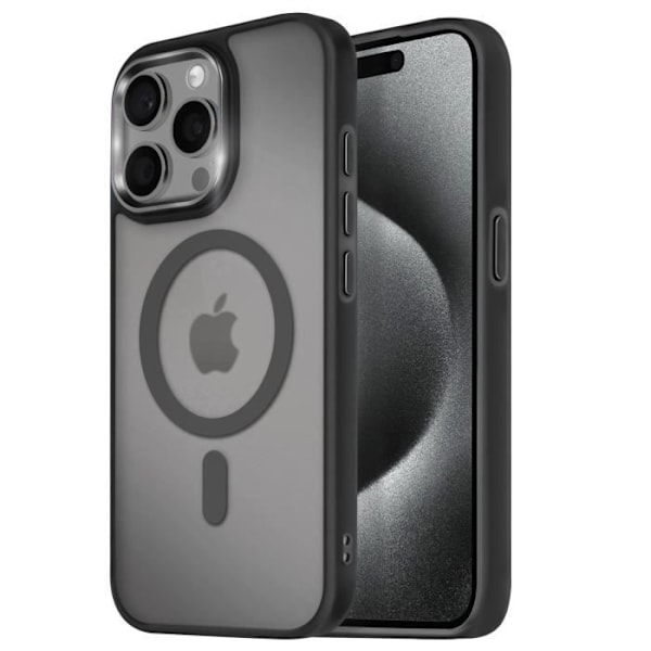 Coque MagSafe för iPhone 15 Pro Max Matt Frostad Baksida Svart Kant Svart