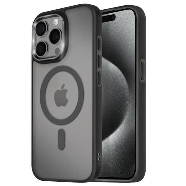 Coque MagSafe - iPhone 15 Pro Max - Mat Givré Bagside - Sort Kant - Antitrace Svart