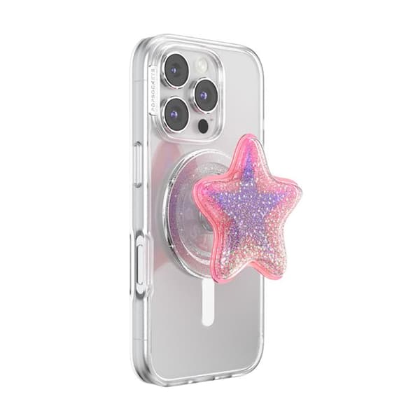 Support Smartphone PopGrip Premium MagSafe Glitrende Stjerne PopSockets Rosa Ros