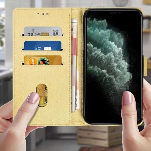 Fodral - AVIZAR - iPhone 11 Pro Max - Helkapsel - Kortfack - Videostöd - Gul Gult guld